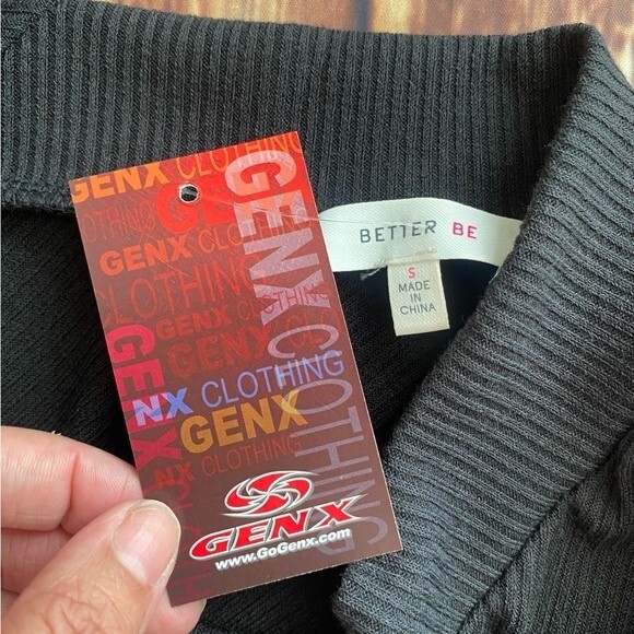 Genx Clothing Women’s Long Sleeve V Neck Rib Knitted Black Crop Top Size Small - Picture 8 of 10